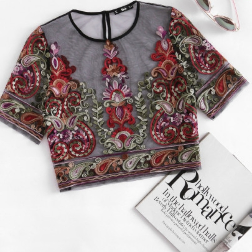 Sheer embroidered blouse